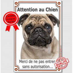 Carlin fauve, plaque verticale "Attention au Chien" 24 cm VL