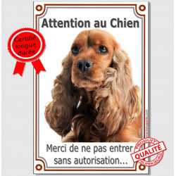 Cocker Anglais, plaque verticale "Attention au Chien" 24 cm VL