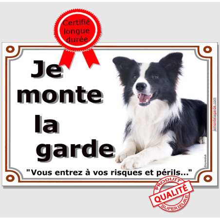 Border Collie noir et blanc, plaque portail photo "Je Monte la Garde, vous entrez à vos risques et périls" 3 tailles D Border Collie noir et blanc, plaque portail photo "Je Monte la Garde, vous entrez à vos risques et périls" 3 tailles D