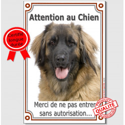 Leonberg , plaque verticale "Attention au Chien" 24 cm VL