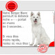Berger Blanc Suisse Assis, Plaque humour "distance niche-portail 3 secondes" pancarte attention au chien panneau drôle marrant p