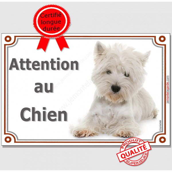 Plaque portail 2 tailles Attention au Chien, Westie couché pancarte panneau Westy photo