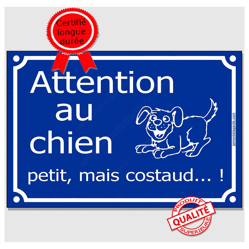 Attention Chien Petit, mais Costaud Plaque bleu portail humour marrant  panneau