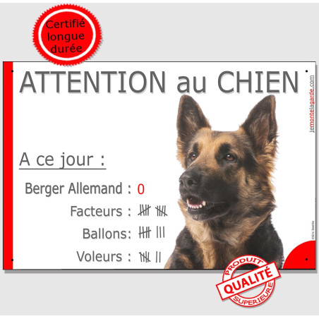 Berger Allemand poil long, plaque humour "Attention au Chien, à ce jour, Nombre de Voleurs, ballons, facteurs" 3 Tailles D Berger Allemand poil long, plaque humour "Attention au Chien, à ce jour, Nombre de Voleurs, ballons, facteurs" 3 Tailles D