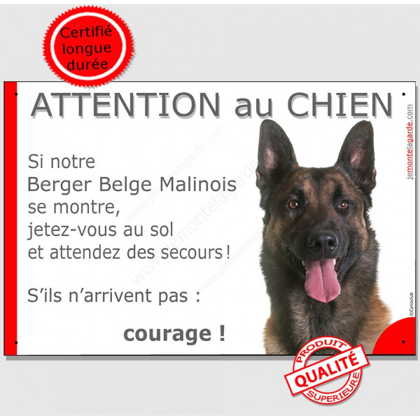 Plaque humour Berger Belge Malinois tête "Attention au Chien, Jetez Vous au Sol" pancarte panneau drôle photo