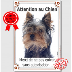 Yorkshire Tête, Plaque Portail "Attention au Chien, interdit sans autorisation" verticale, pancarte, affiche panneau photo