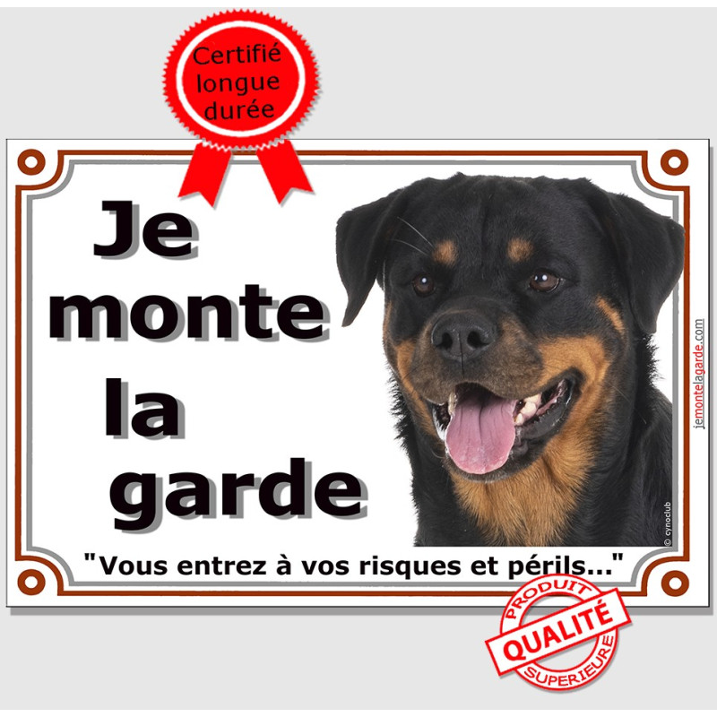Rottweiler Tête, plaque portail "Je Monte la Garde, risques et périls" photo Rott, résiste à l'extérieur, fabriqué en France Rottweiler Tête, plaque portail "Je Monte la Garde, risques et périls" photo Rott, résiste à l'extérieur, fabriqué en France