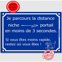 Plaque Portail bleue "parcours distance niche portail en 3 secondes" 2 tailles D