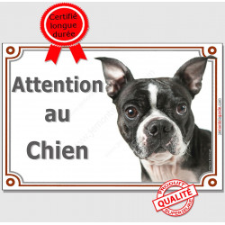 Boston Terrier Tête, Plaque portail "Attention au Chien" panneau affiche pancarte photo