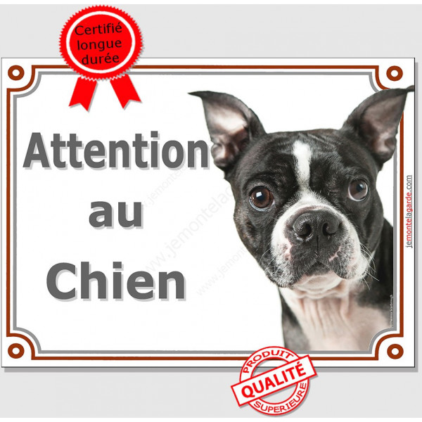 Boston Terrier Tête, Plaque portail "Attention au Chien" panneau affiche pancarte photo