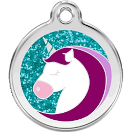 Médaille Identité Licorne avec paillettes pour Chiens et Chats, médaillon sécurité gravé avec son nom numéro de téléphone