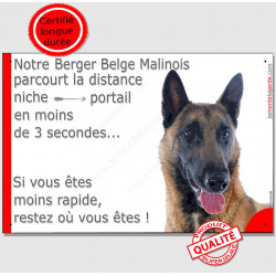 Malinois, plaque humour "distance Niche - Portail" 24 cm