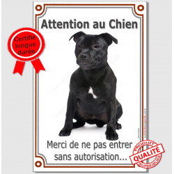 Staffie noir Assis Plaque Portail Verticale attention au chien, pancarte panneau interdit sans autorisation