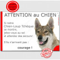 Chien-Loup Tchèque, plaque "Jetez Vous au Sol, Attention au Chien" 24 cm