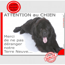 Plaque humour "Attention au Chien, Merci de ne pas déranger notre Terre Neuve" pancarte panneau drôle marrant fatigué
