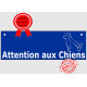 Plaque Portail ou Sticker Attention auX ChienS Barre Bleu au pluriel, pancarte panneau