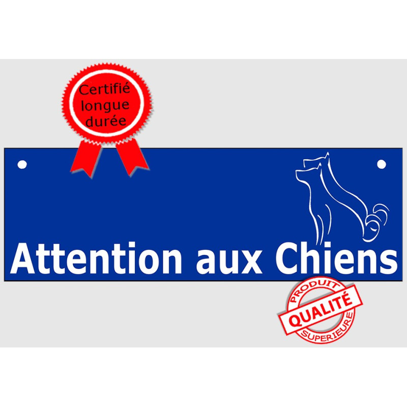 Plaque Portail ou Sticker Attention auX ChienS Barre Bleu au pluriel, pancarte panneau
