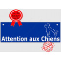 Plaque ou sticker "Attention auX ChienS" Barre Bleu 2 tailles pluriel C
