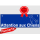 Plaque Portail Attention auX ChienS Barre Bleu au pluriel, pancarte panneau