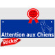 Sticker autocollant Portail 2 tailles Attention auX ChienS Barre Bleu au pluriel