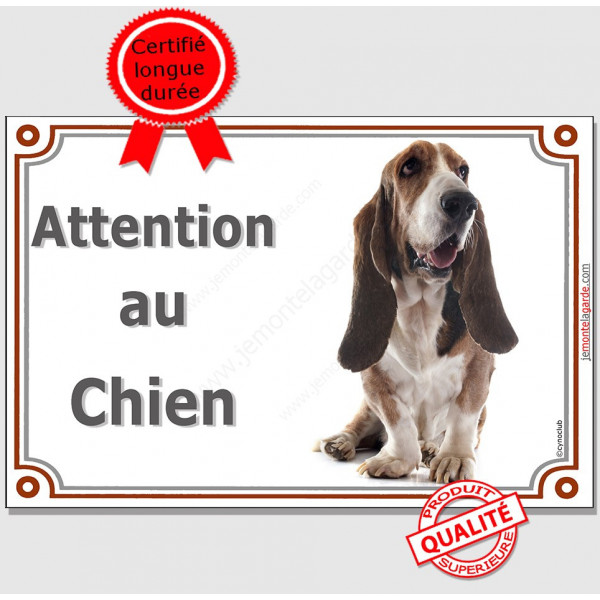 Basset Hound tricolore Tête, plaque portail "Attention au Chien" pancarte panneau Hund photo