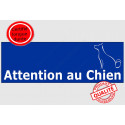 Plaque ou sticker "Attention au Chien" Barre Bleu 2 tailles C
