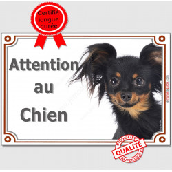 Plaque portail "Attention au Chien" Russkiy Toy noir et feu Tête, pancarte panneau petit chien russe photo