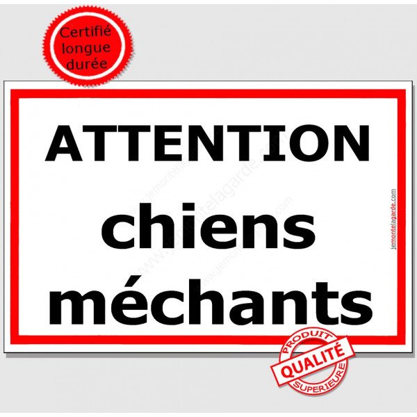 Attention ChienS MéchantS, Plaque de Portail, panneau affiche pancarte Liseré Rouge pluriel