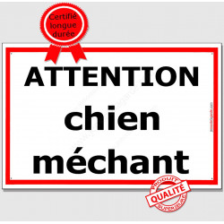 Attention Chien Méchant, Plaque de Portail, panneau affiche pancarte Liseré Rouge