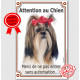 Shih-Tzu kiki, Plaque Portail "Attention au Chien verticale, interdit sans autorisation" pancarte, affiche panneau photo