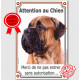 Bullmastiff Fauve Tête, Plaque Portail Attention au Chien verticale, pancarte panneau interdit sans autorisation