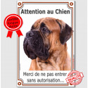 Bullmastiff Fauve, plaque verticale "Attention au Chien" 24 cm VL