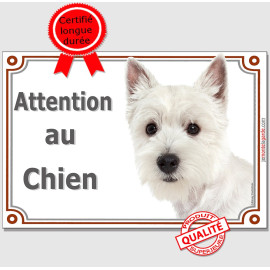 Westie Tête, plaque "Attention au Chien" West Highland White Terrier photo