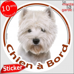 Westie, sticker voiture rond "Chien à Bord" 2 tailles