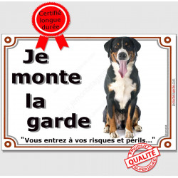 Bouvier Suisse Assis, plaque "Je Monte la Garde" 24 cm LUX C
