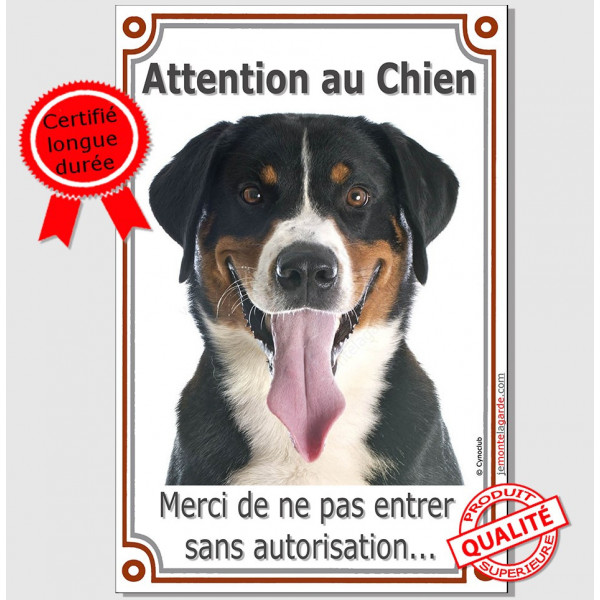 Bouvier Suisse Tête, Plaque Portail verticale "Attention au Chien, interdit sans autorisation" pancarte, affiche panneau