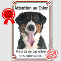 Bouvier Suisse, plaque verticale "Attention au Chien" 24 cm VL