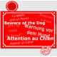 Plaque de rue rouge "Attention au Chien" multilingue 24 cm pour lieux accueillant des étrangers