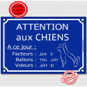 Plaque bleue "Attention aux Chiens, Nombre de Facteurs, Voleurs, Ballons..." 2 tailles FUN C