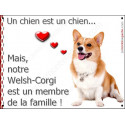 Plaque 16 cm LOVE Membre de la Famille, Welsh Corgi Assis