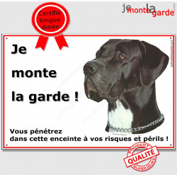 Danois Noir, plaque portail "Je Monte la Garde" 24 cm ECO