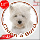 Sticker autocollant rond "Chien à Bord" Westie Tête, adhésif vitre voiture Westy photo