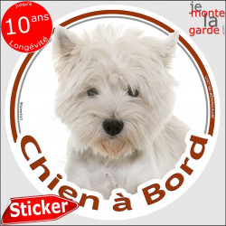 Westie Tête, sticker rond "Chien à Bord" 14 cm