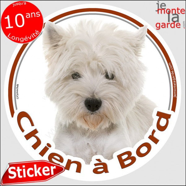 Sticker autocollant rond "Chien à Bord" Westie Tête, adhésif vitre voiture Westy photo