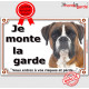 Boxer Fauve marron Tête, plaque portail "Je Monte la Garde, risques et périls" pancarte panneau orange photo