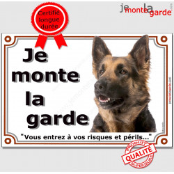 Berger Allemand Poils Longs, Panneau Portail je monte la garde, affiche plaque pancarte, attention au chien, risques périls