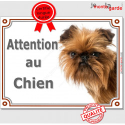 Griffon Bruxellois tête, plaque portail "Attention au Chien" pancarte panneau affiche photo race