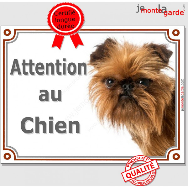 Griffon Bruxellois tête, plaque portail "Attention au Chien" pancarte panneau affiche photo race