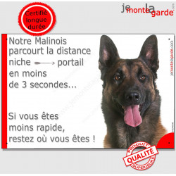 Malinois, plaque humour "distance Niche - Portail" 24 cm