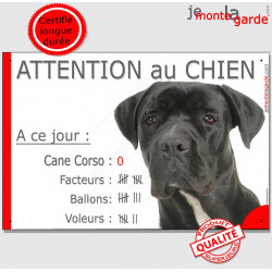 Cane Corso Noir, plaque "Nombre de Voleurs, ballons, facteurs, Attention au Chien" 24 cm